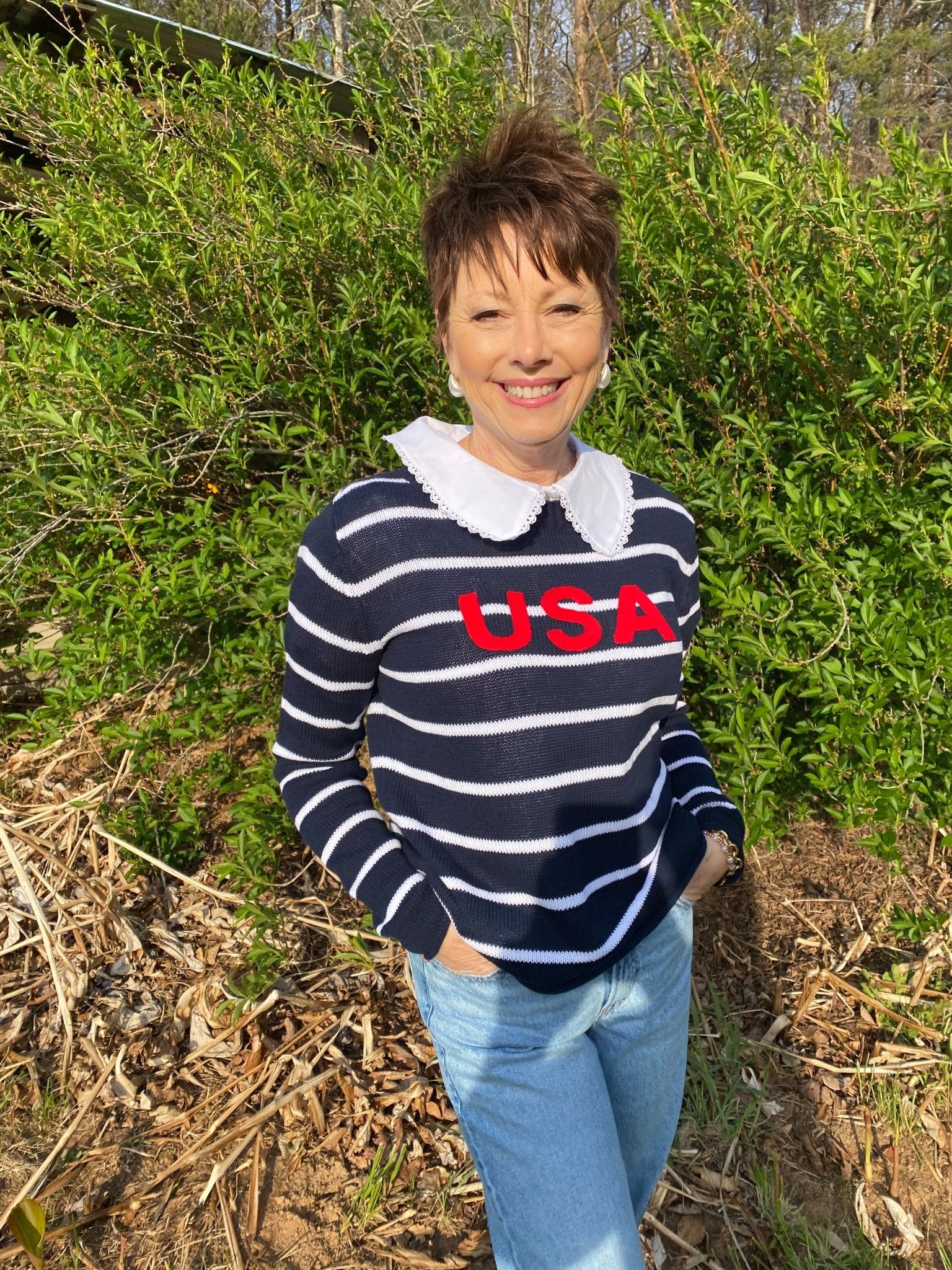 Pinstripe Crewneck patriotic sweater - From Me To You