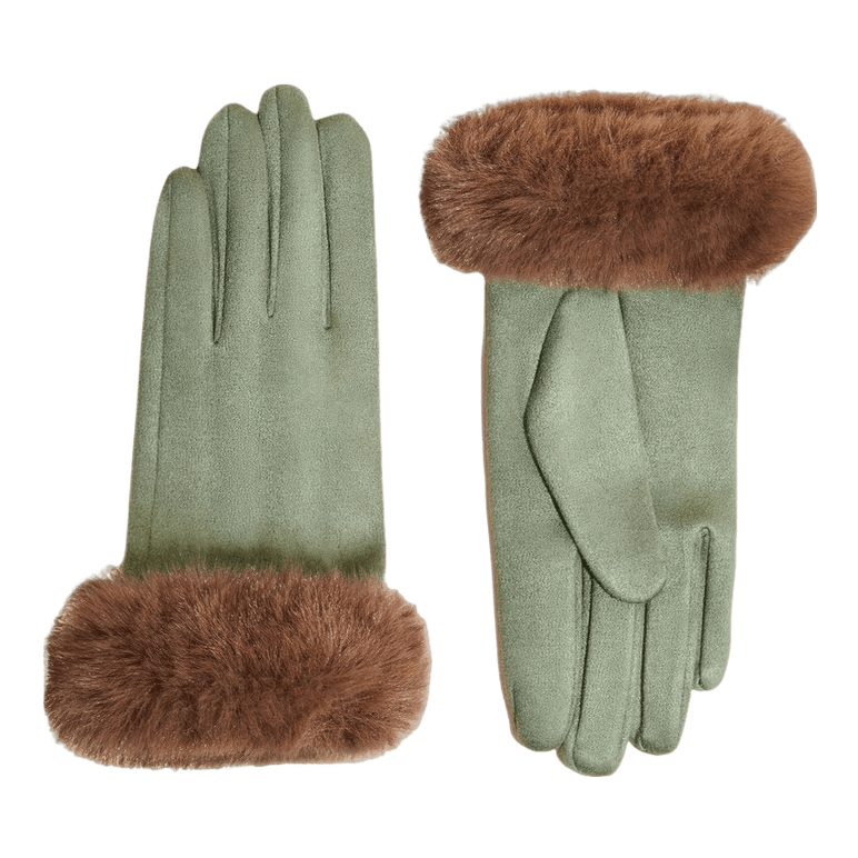 Powder Design Bettina Faux Suede/Faux Fur Gloves - Sage/Teddy - From Me To You