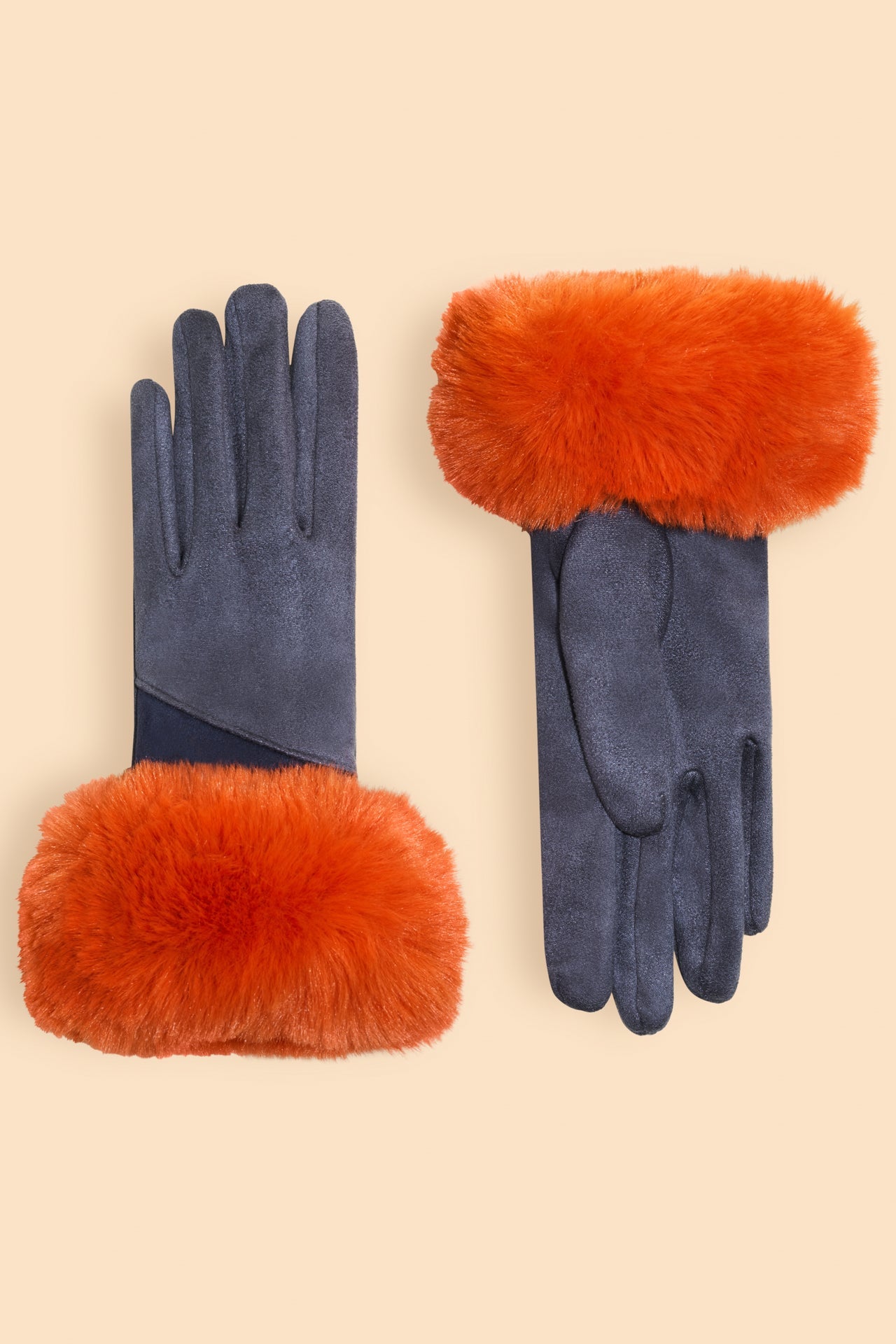 Powder Design Two Tone Bettina Faux Fur Gloves - Denim - From Me To You