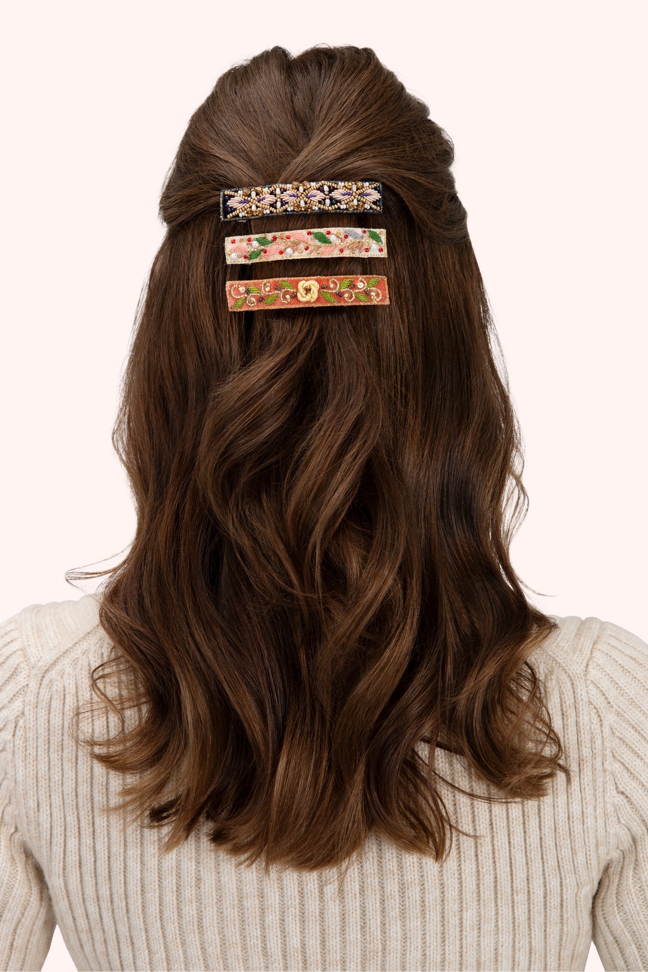 Powder - Hair Barette - Tangerine Floral, Teal - From Me To You