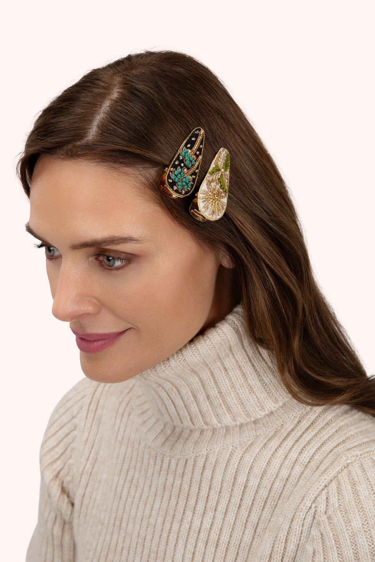 Powder - Jeweled Hair Clips (Set of 2) - JEW45 - Midnight & Champagne Glamour - From Me To You