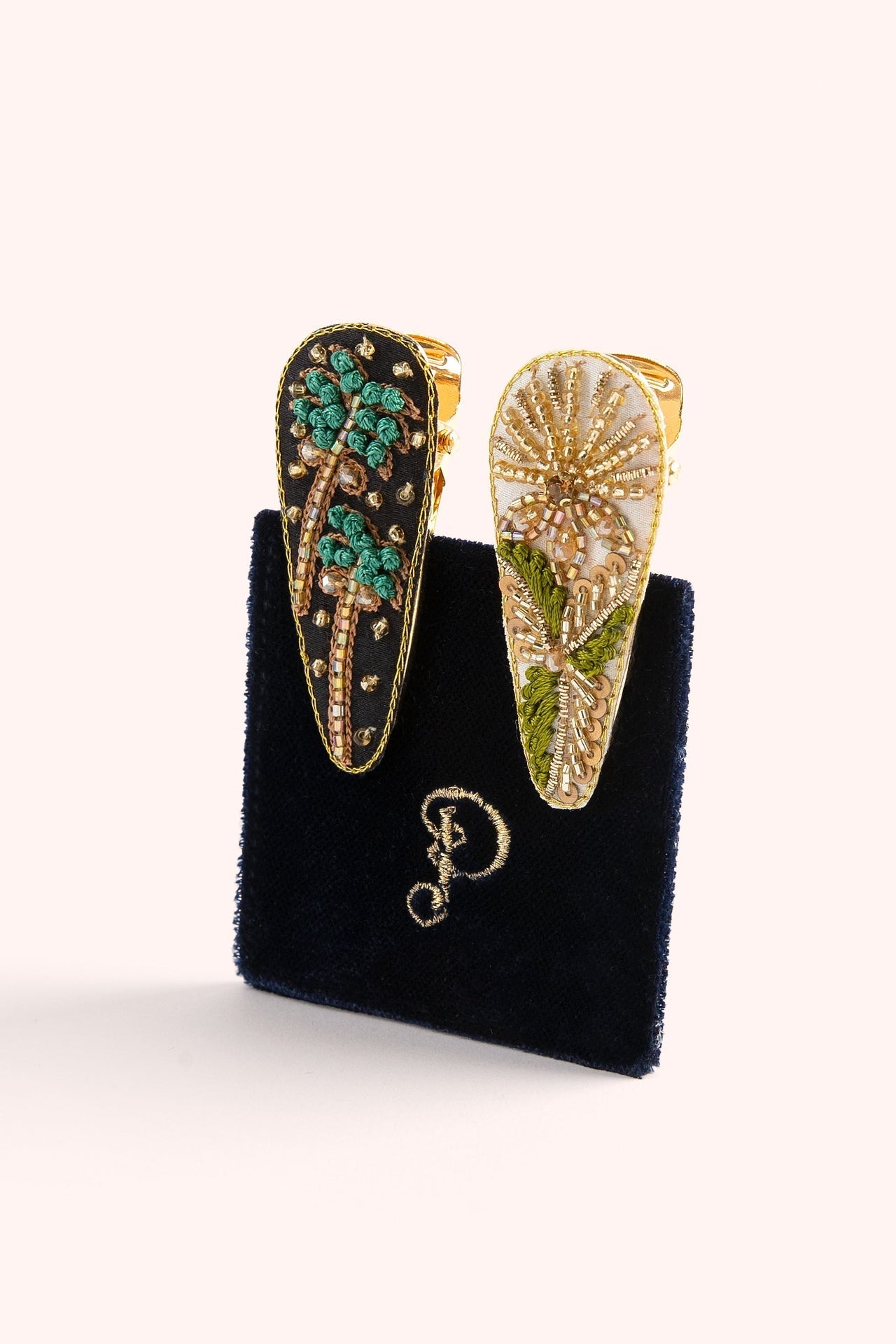 Powder - Jeweled Hair Clips (Set of 2) - JEW45 - Midnight & Champagne Glamour - From Me To You