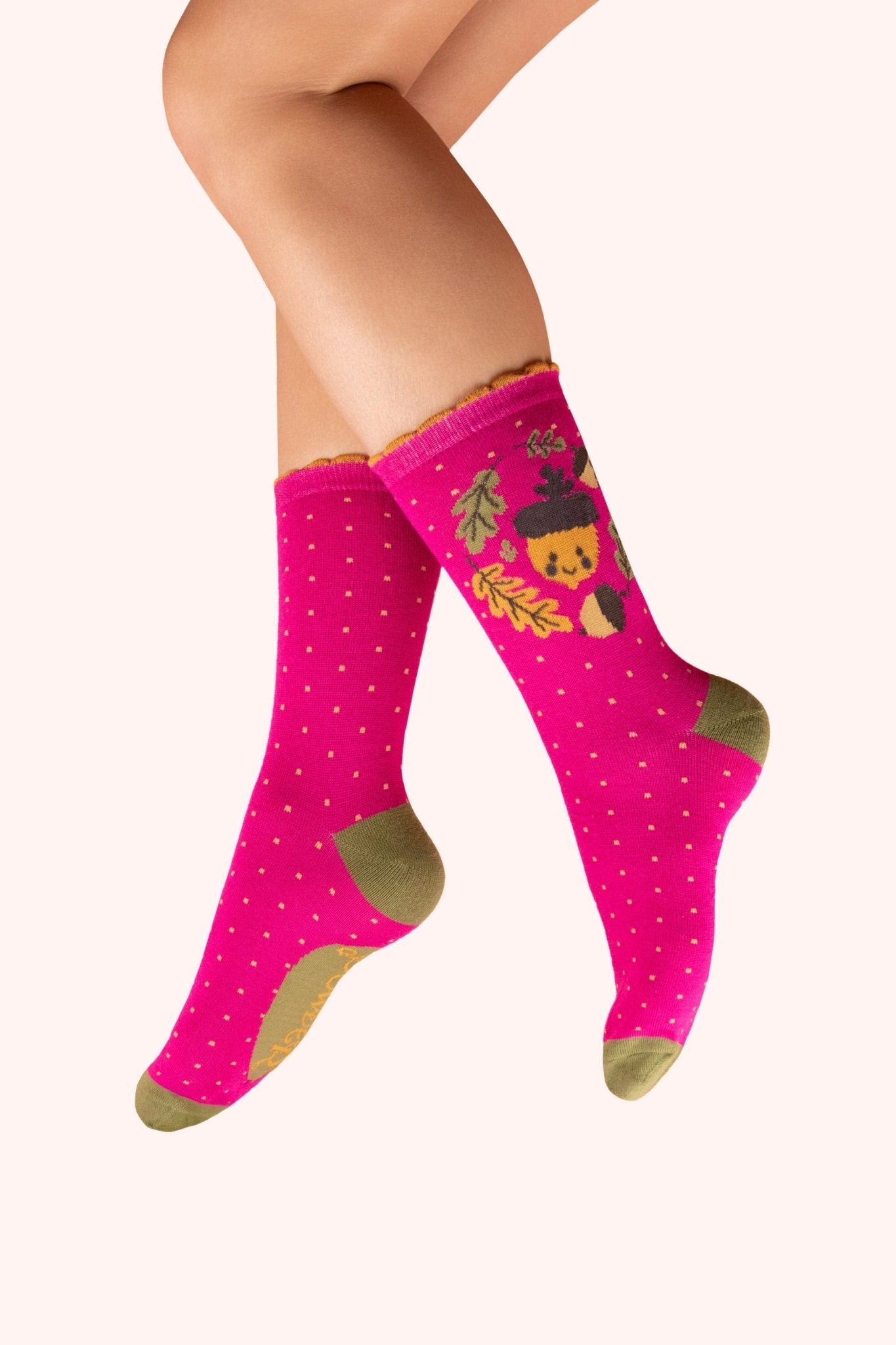 Powder - Ladies Ankle Socks - Happy Acorn - Fuchsia - From Me To You