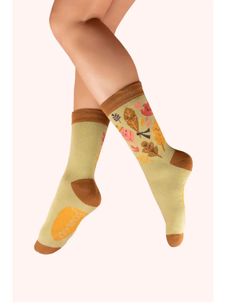 Powder - Ladies Ankle Socks - HAPPY LEAVES ANKLE SOCKS - SAGE - From Me To You