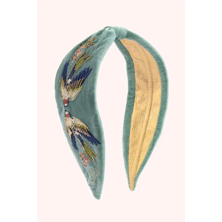 Powder - Velvet Headband - SWOOPING SWALLOWS EMBROIDERED HEADBAND - POWDER - From Me To You