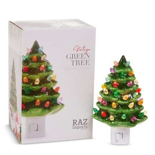 Raz 5.75" Boxed Vintage Green Tree Night Light - From Me To You