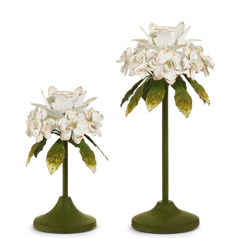 Raz 7"H" White Floral Candlesticks - From Me To You