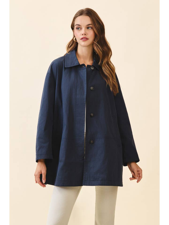 Relaxed Fit Classix Spread Collar Utility Jacket - Navy - From Me To You