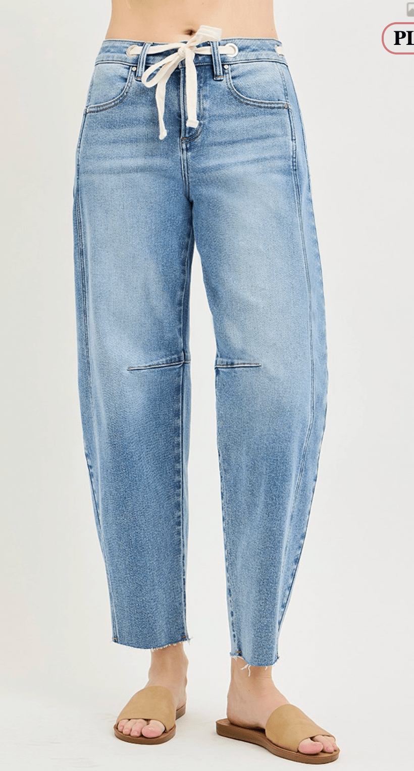 Risen Slouchy Drawstring Barrel Jeans by Risen - Light - From Me To You