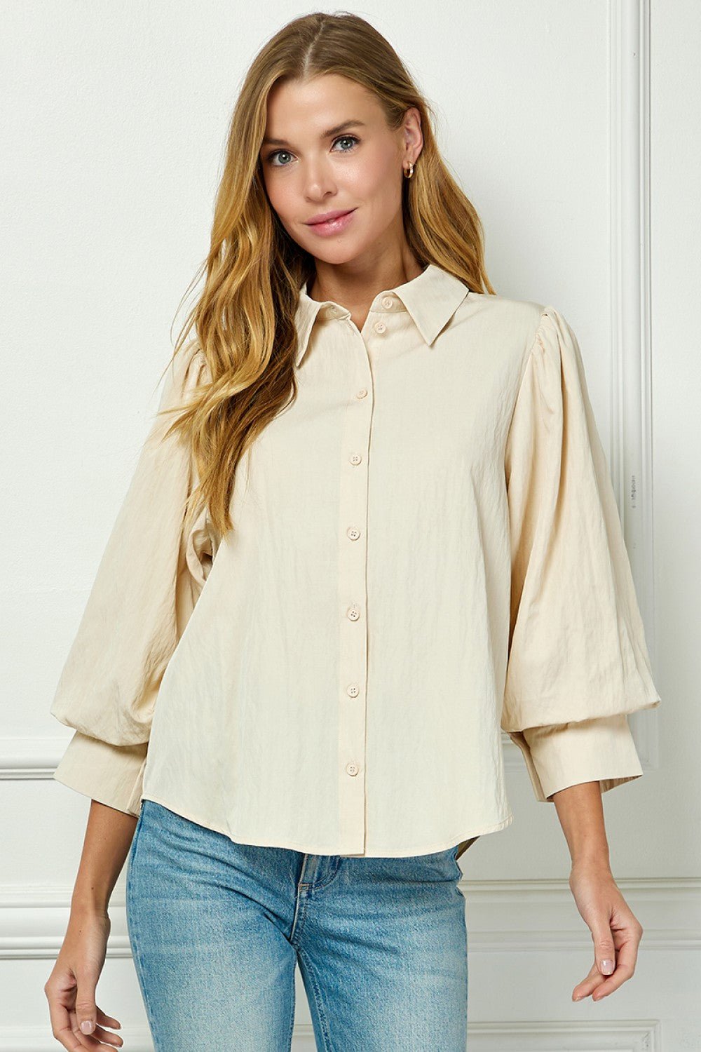 See And Be Seen Puff Sleeve Blouse Top - Cream - From Me To You