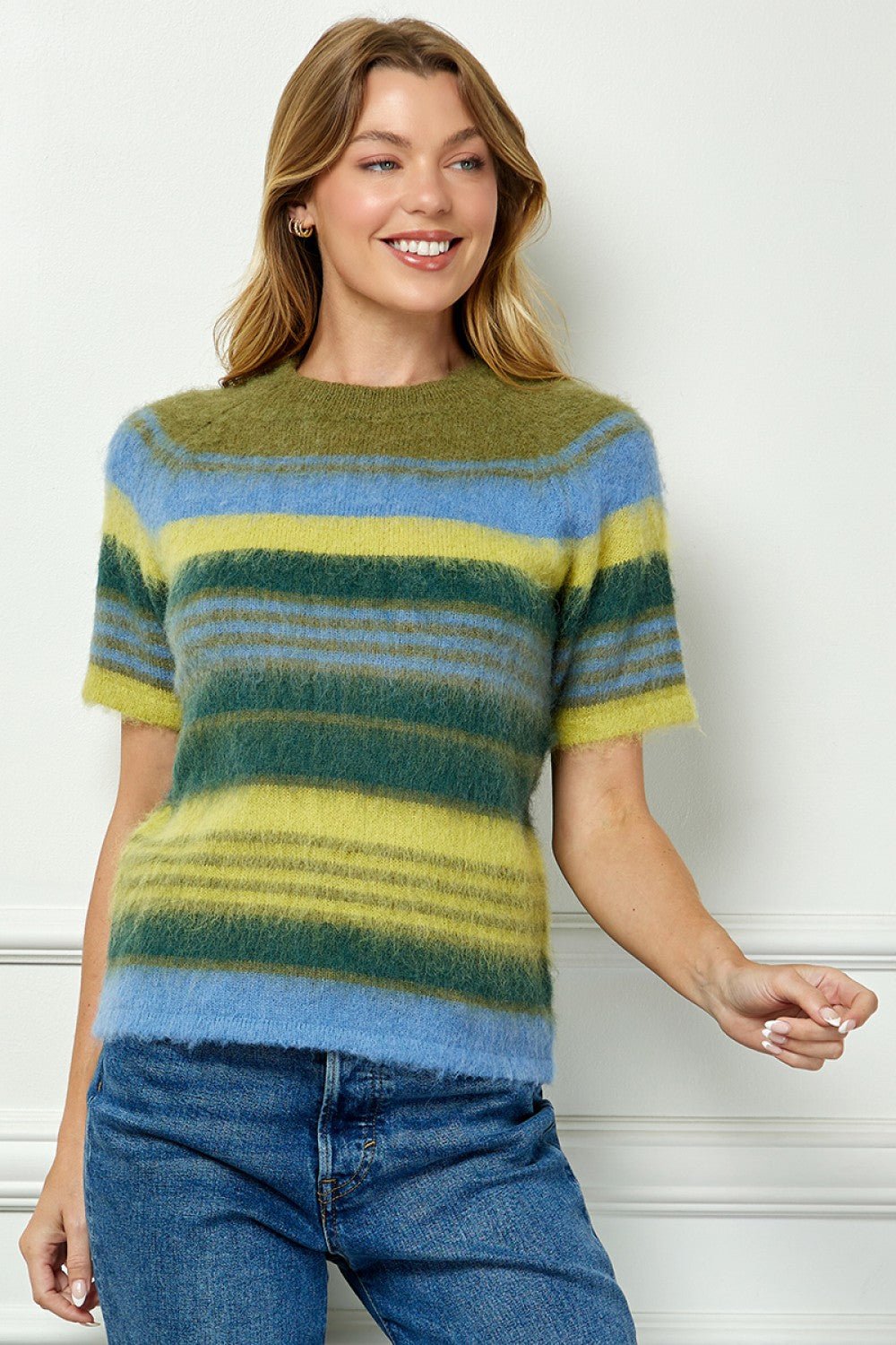 See And Be Seen Short Sleeve Stripe Sweater Top - MULTI - From Me To You