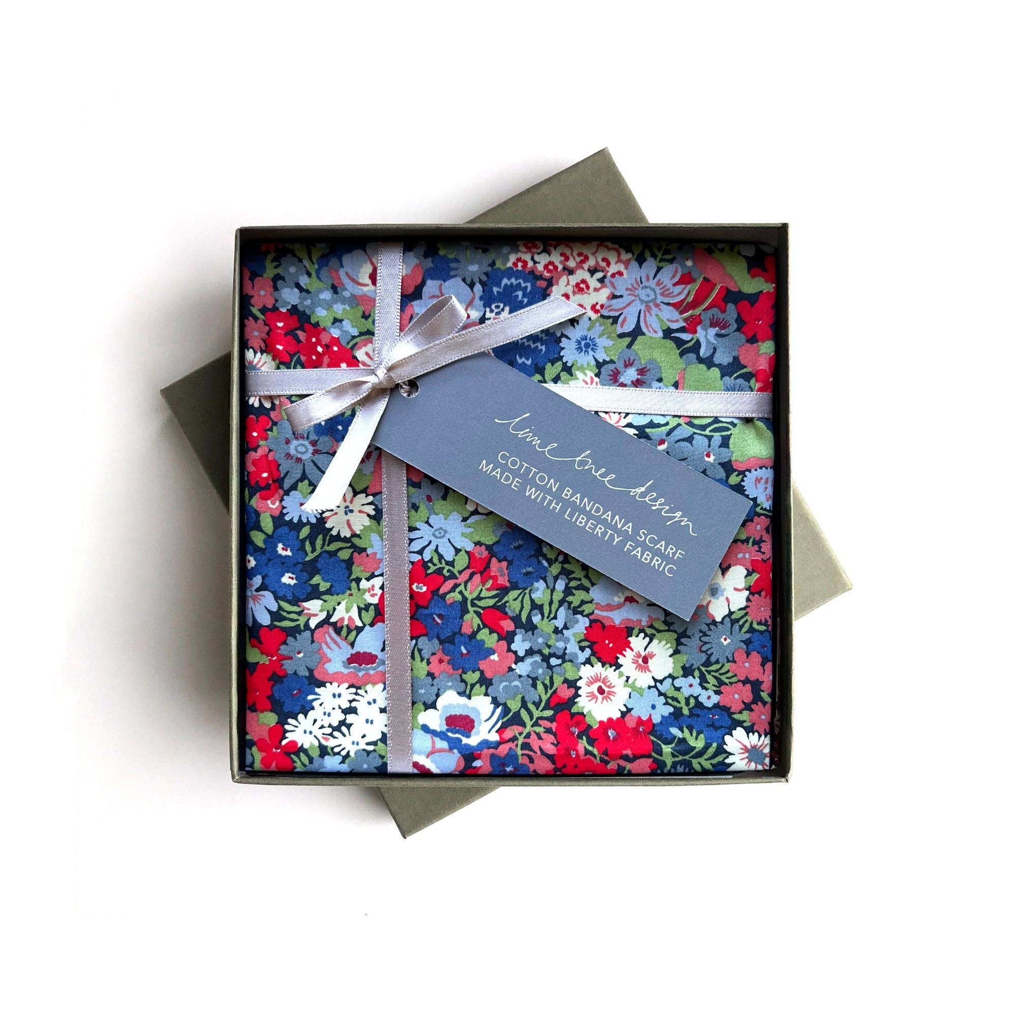 Square Bandana Scarf: Made from Liberty Fabric Thorpe Blue/Red - From Me To You