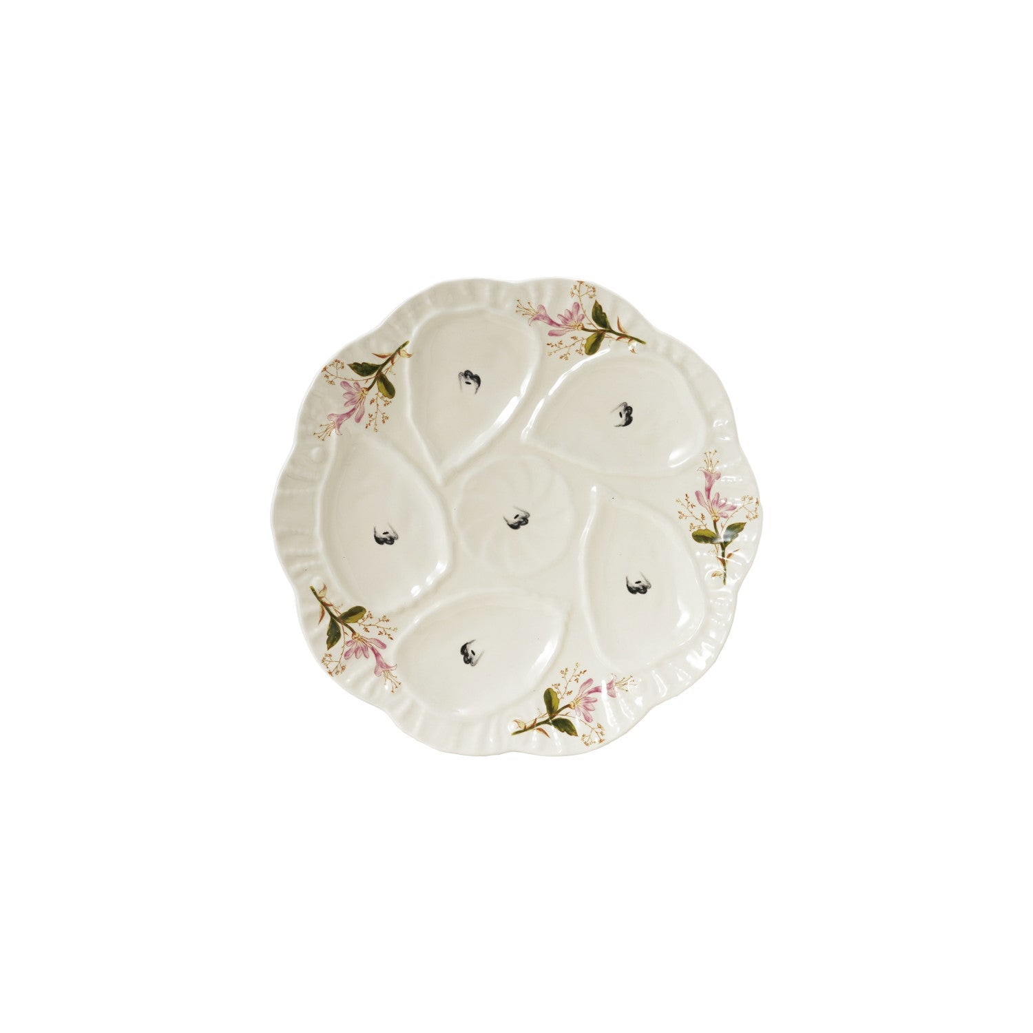 Stoneware Vintage Reproduction Scalloped Oyster Plate w/ Flowers - From Me To You