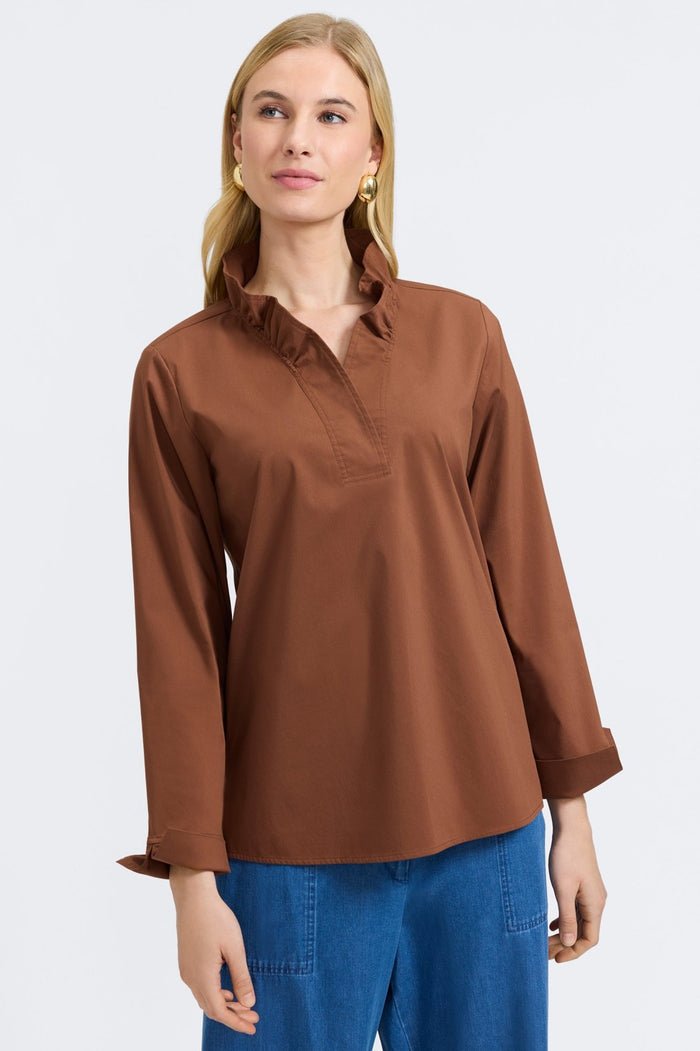 TAMMY No Iron Stretch Long Sleeve Popover Shirt - MACCHIATO - From Me To You
