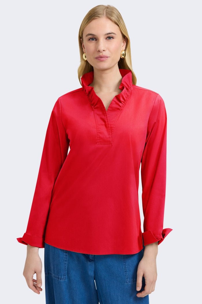TAMMY No Iron Stretch Long Sleeve Popover Shirt - SIMPLY RED - From Me To You