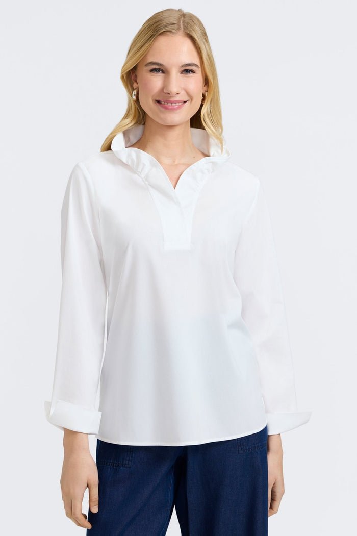 TAMMY No Iron Stretch Long Sleeve Popover Shirt - WHITE - From Me To You