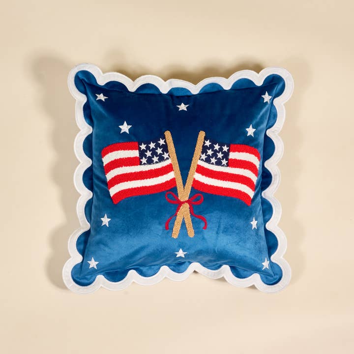 The Darling Effect - Scalloped Square Throw Pillow - American Flags - From Me To You