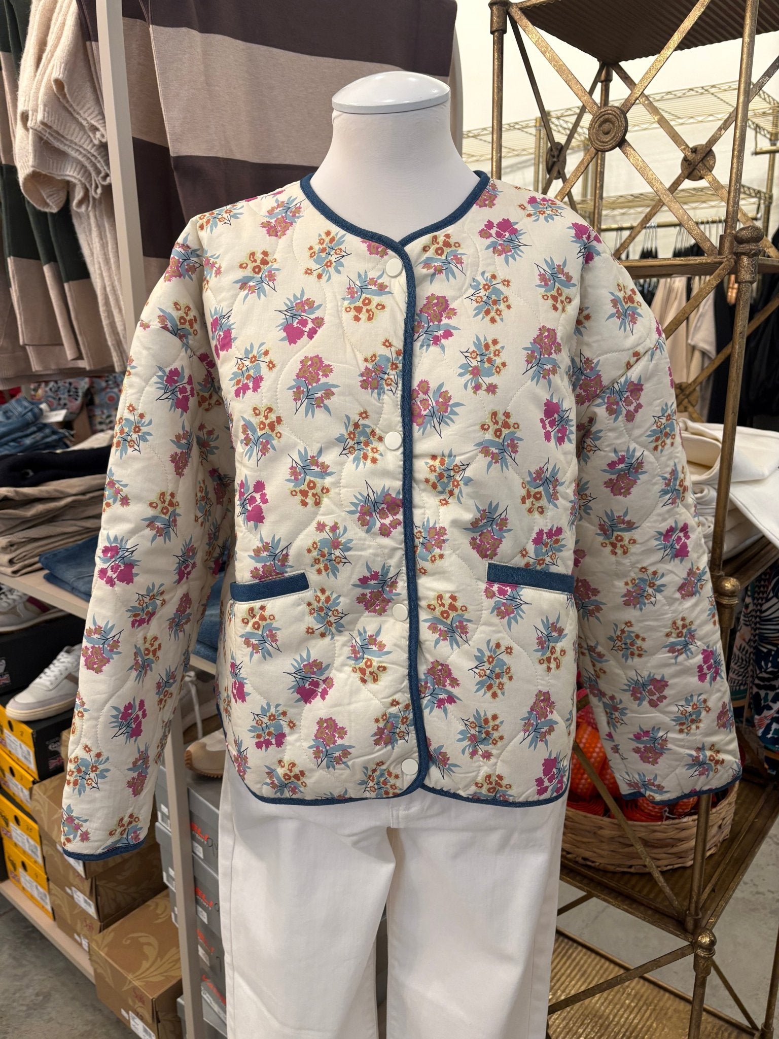 THML Floral Pattern Quilted Jacket - Cream (XS,S,M,L) - From Me To You