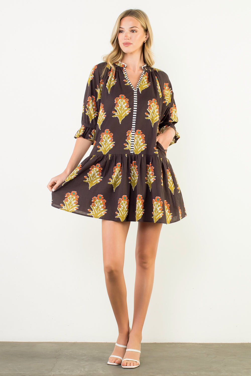 THML Karina Floral Detailed THML Dress - Chocolate (XS,S,M,L) - From Me To You