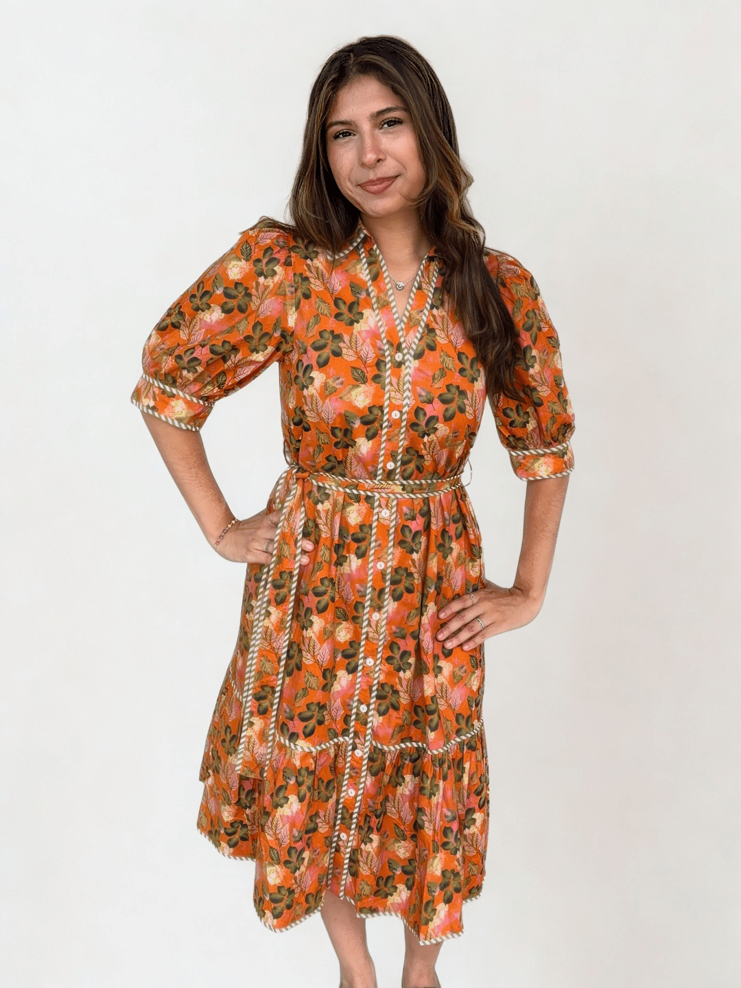 THML Katrina Puff Sleeve Print Midi Dress (XS,S,M,L) - From Me To You