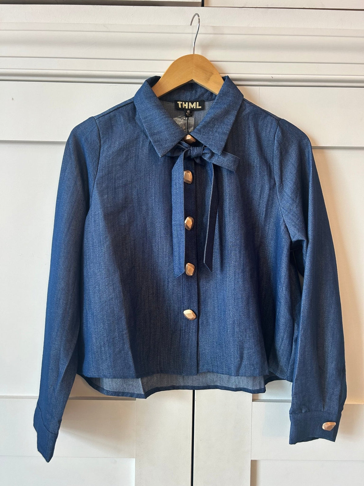 THML Long Sleeve Denim Tie Top - From Me To You