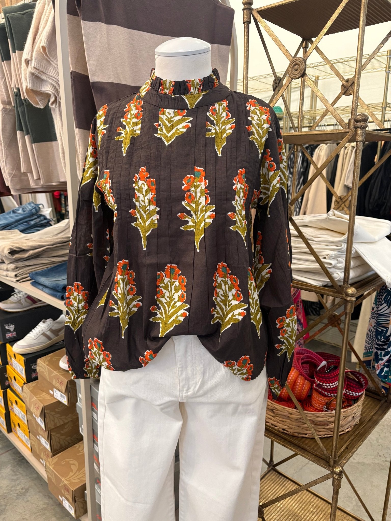 THML Long Sleeve Floral Detail Top - Chocolate (XS,S,M,L,XL) - From Me To You