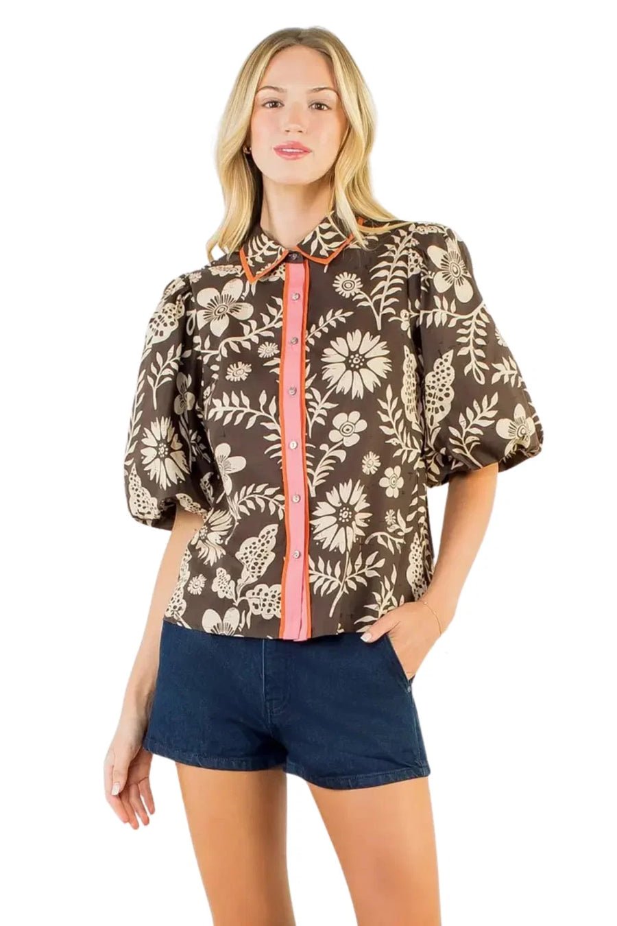 THML Two-Tone Short Sleeve Pattern Top - From Me To You