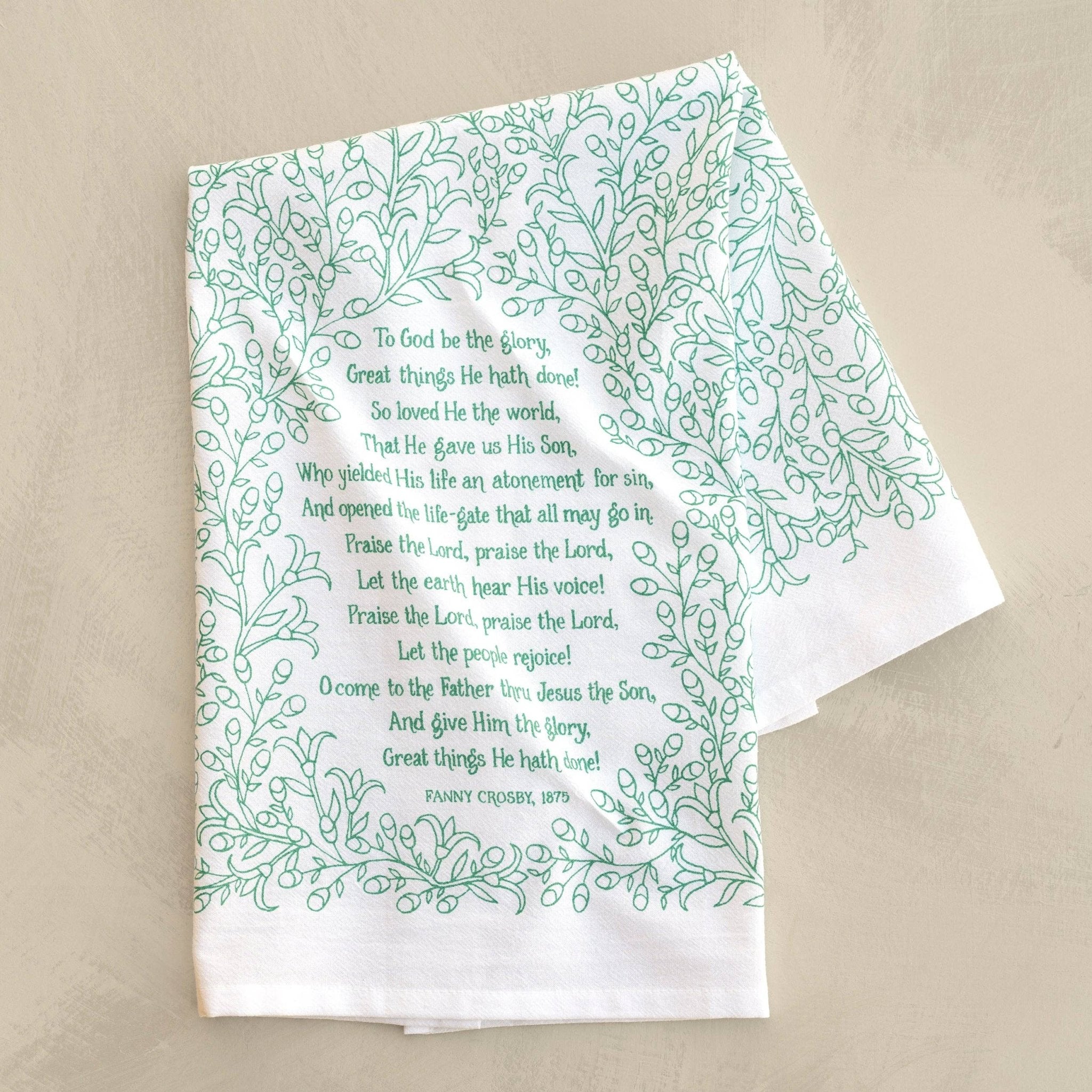 To God Be the Glory Hymn Tea Towel - Teal - From Me To You