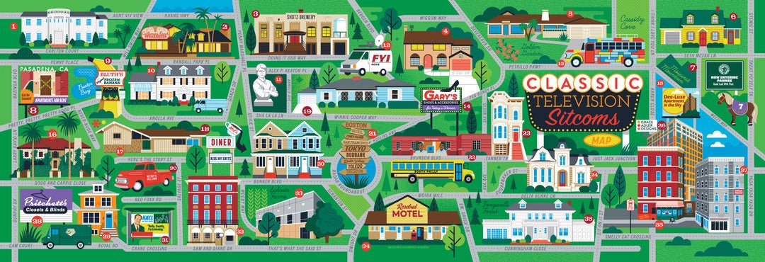 True South Classic Sitcoms Map 12x36in Jigsaw Puzzle - From Me To You