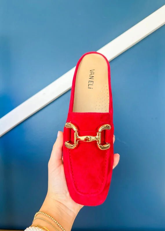Vaneli SHAINE Red Suede - Gold Buckle Shoe - From Me To You
