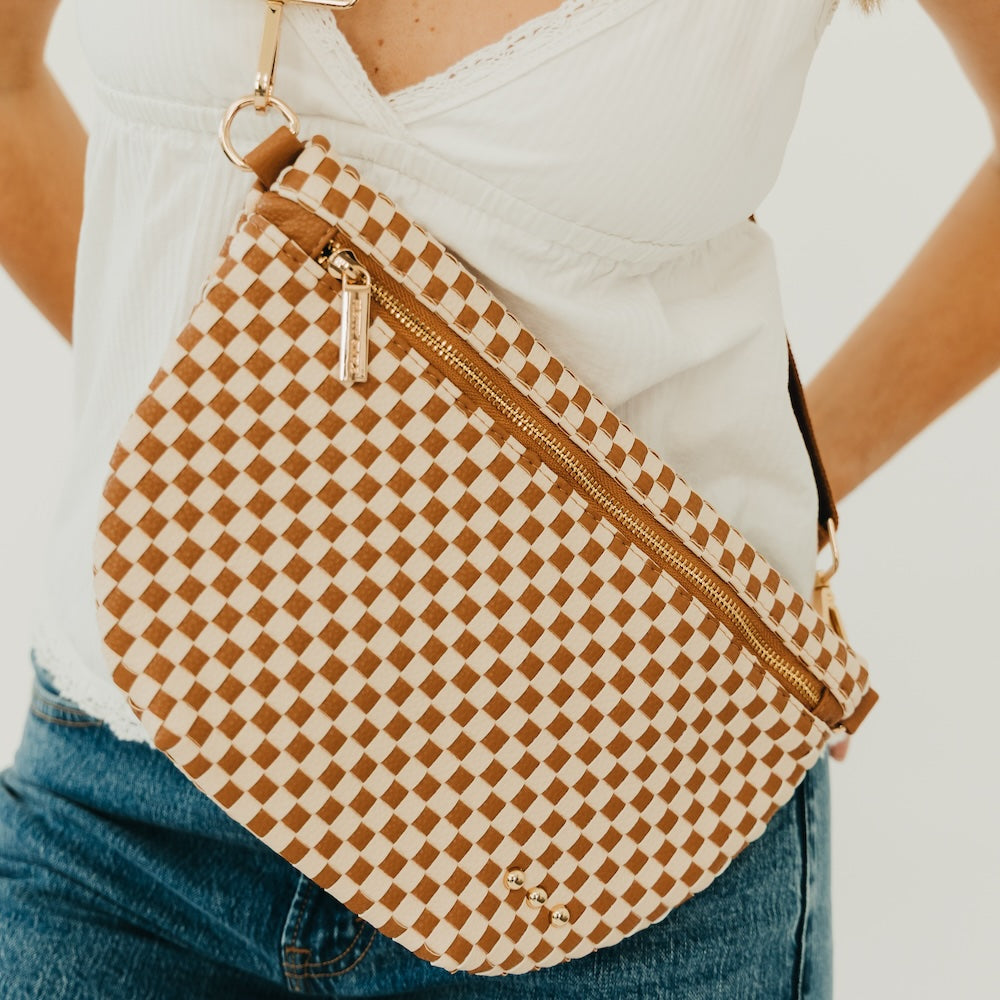 Westlyn Woven Bum Bag-Woven Checkered Brown
