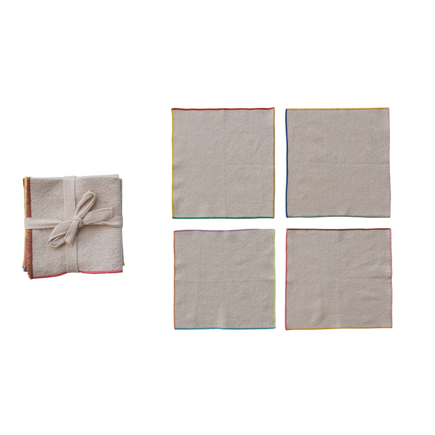 Woven Cotton Napkins with Stitched Colored Edge, Set of 4 - From Me To You