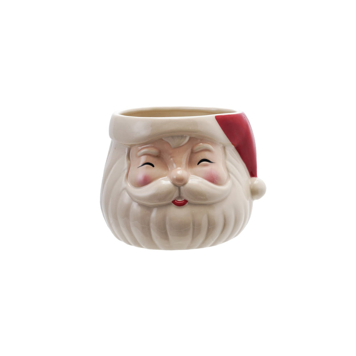 Creative Co-op Stoneware Santa Head Shaped Planter, Red & White