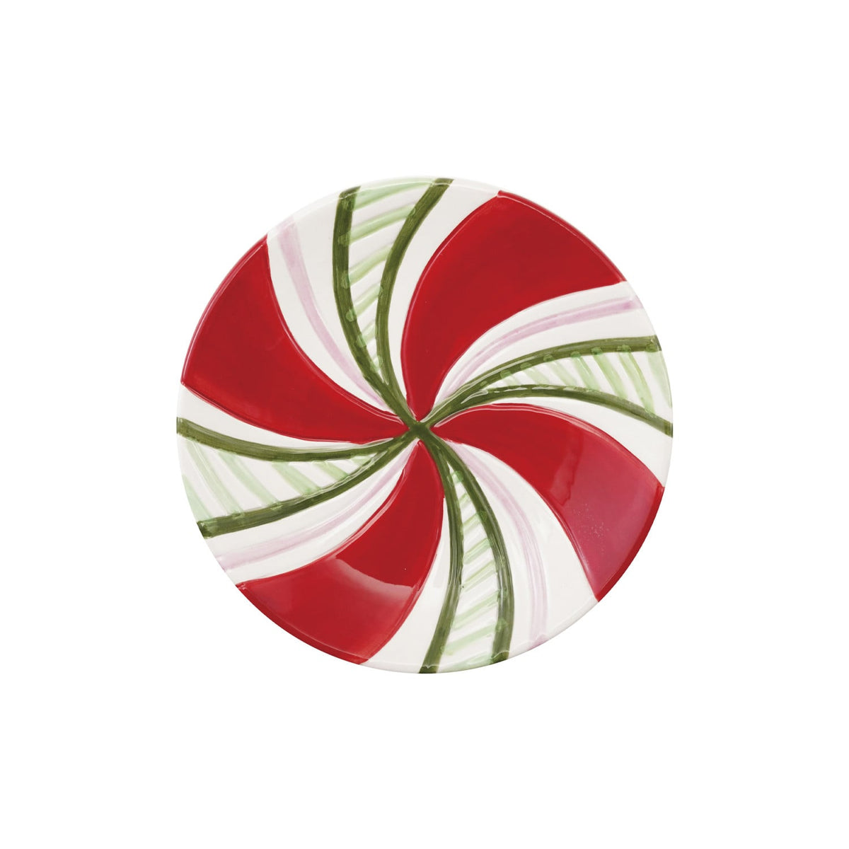 Creative Co-op Hand-Painted Ceramic Candy Striped Plate