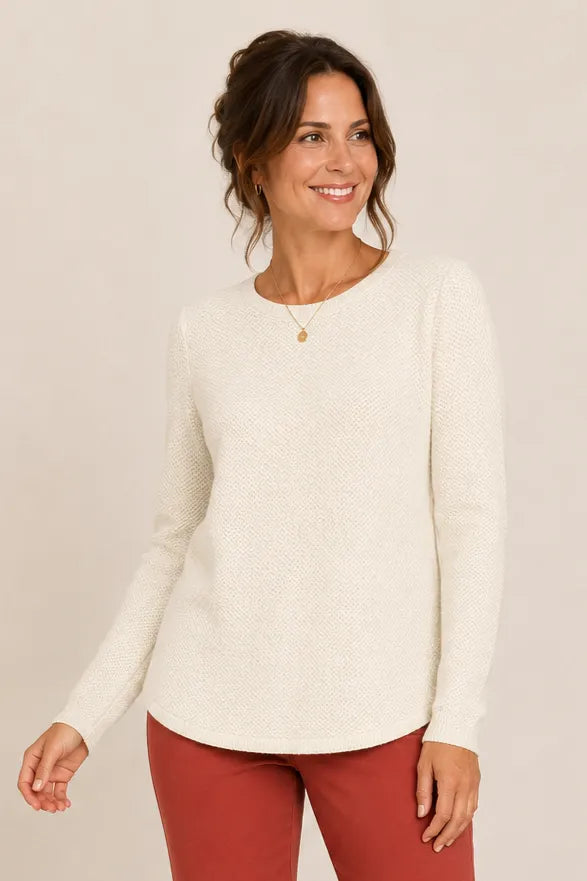 Pine Apparel "Heart of Pine" Seedstitch Crew Neck Sweater in Vanilla