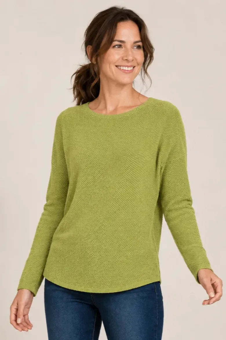 Pine Apparel "Heart of Pine" Seedstitch Crew Neck Sweater in Avocado