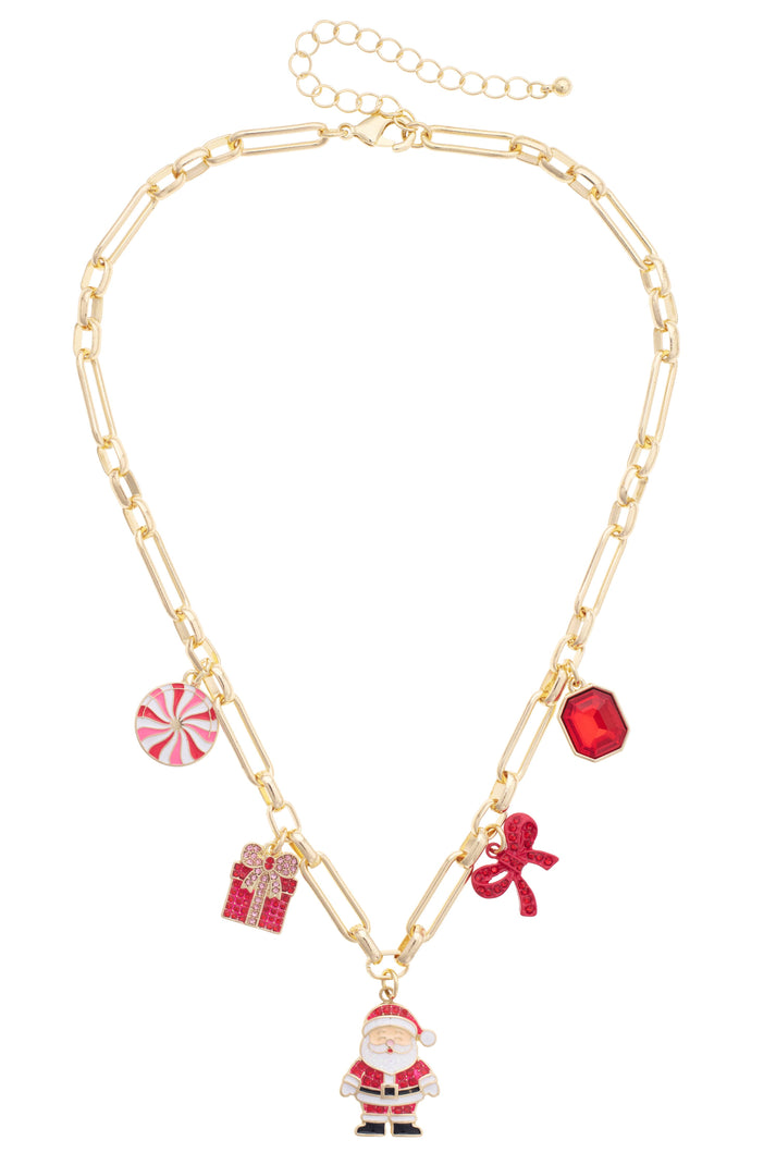 Jolly Santa Multi Charm Necklace in Red & White| Canvas Style