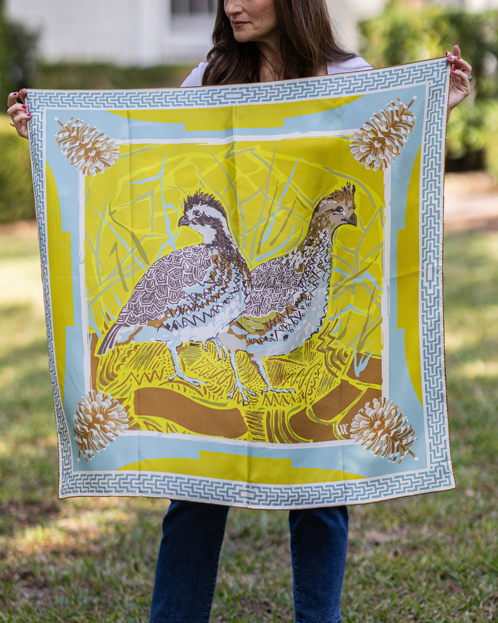 Austin Williams-Chartreuse Quail Pair Silk Scarf