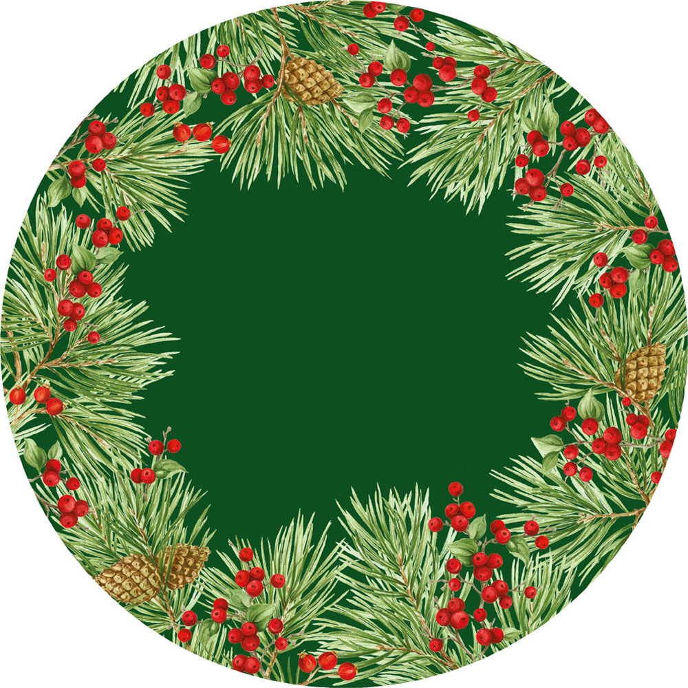 Caspari Paper Placemats Round Evergreen and Berries