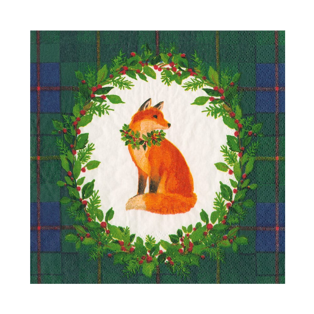 Caspari Luncheon Napkins - Tartan Fox Blue/Green