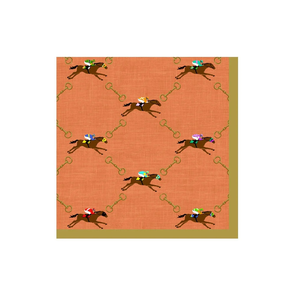 Caspari Cocktail Napkin - And They're Off -Orange