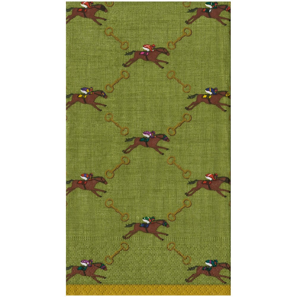 Caspari Guest Towel Napkins -And They're Off in Sage