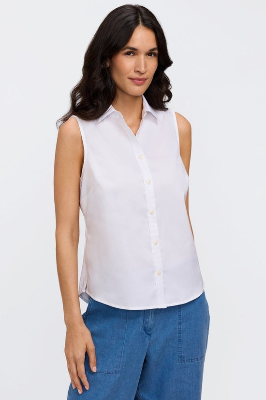 Dina Knit-Woven Sleeveless Shirt-White