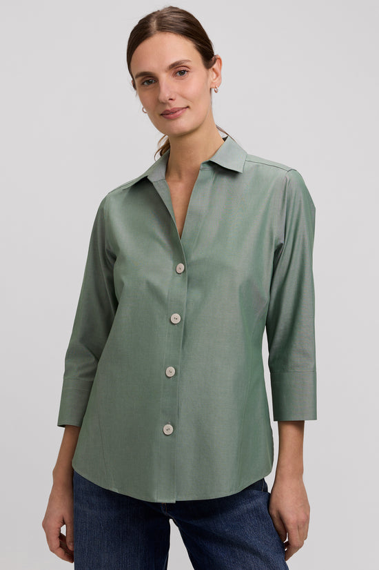 Paityn No Iron Pinpoint 3/4 Sleeve Shirt/SOFT OLIVE
