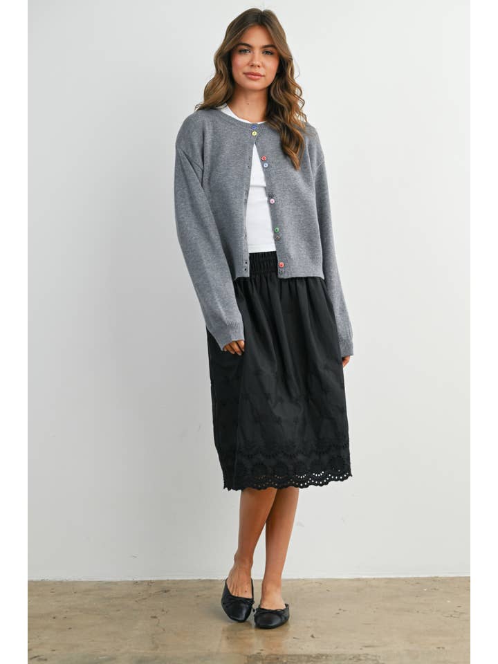 Long Sleeve Buttoned Cropped Cardigan - GREY