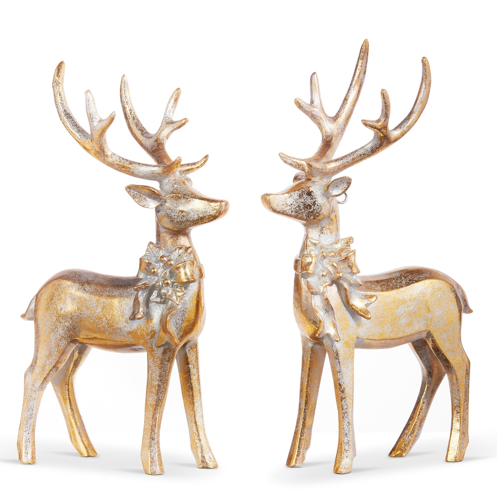 Raz 7" Aged Gold Deer with Bow Ornament