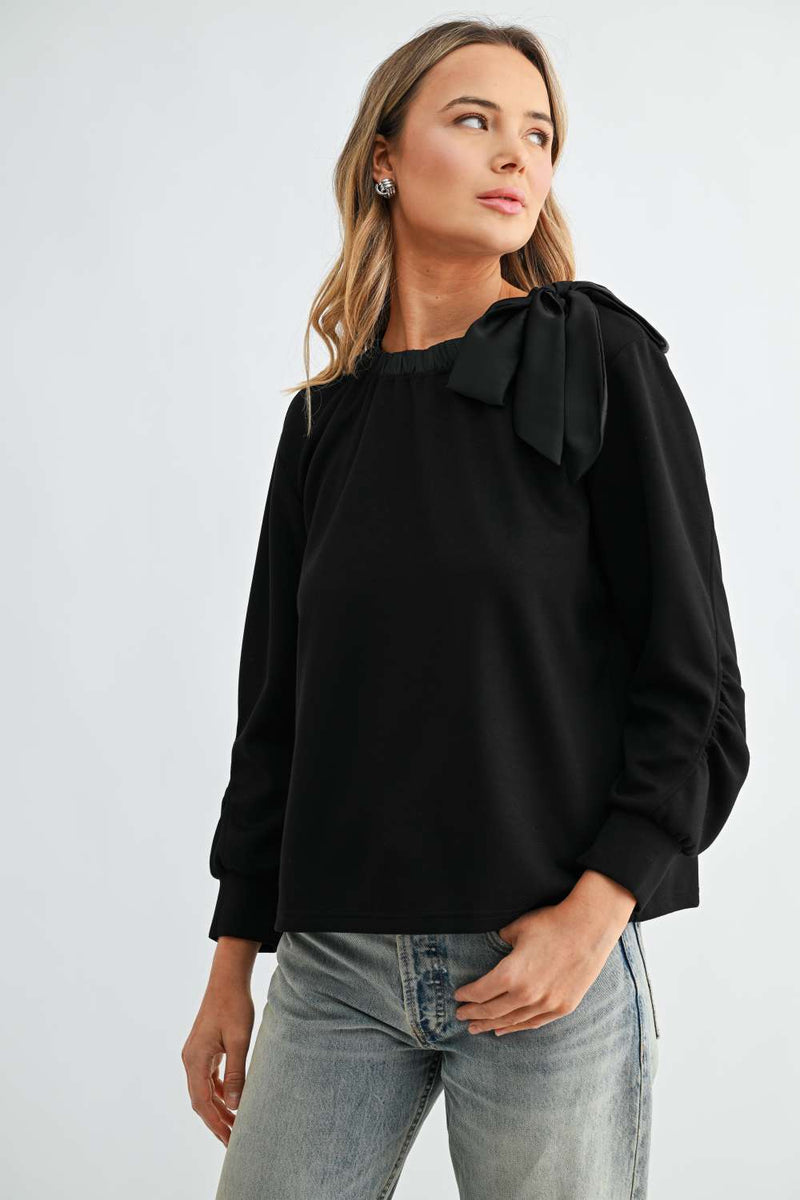 Joh-Karl Bow-Tie Shoulder Top-Black
