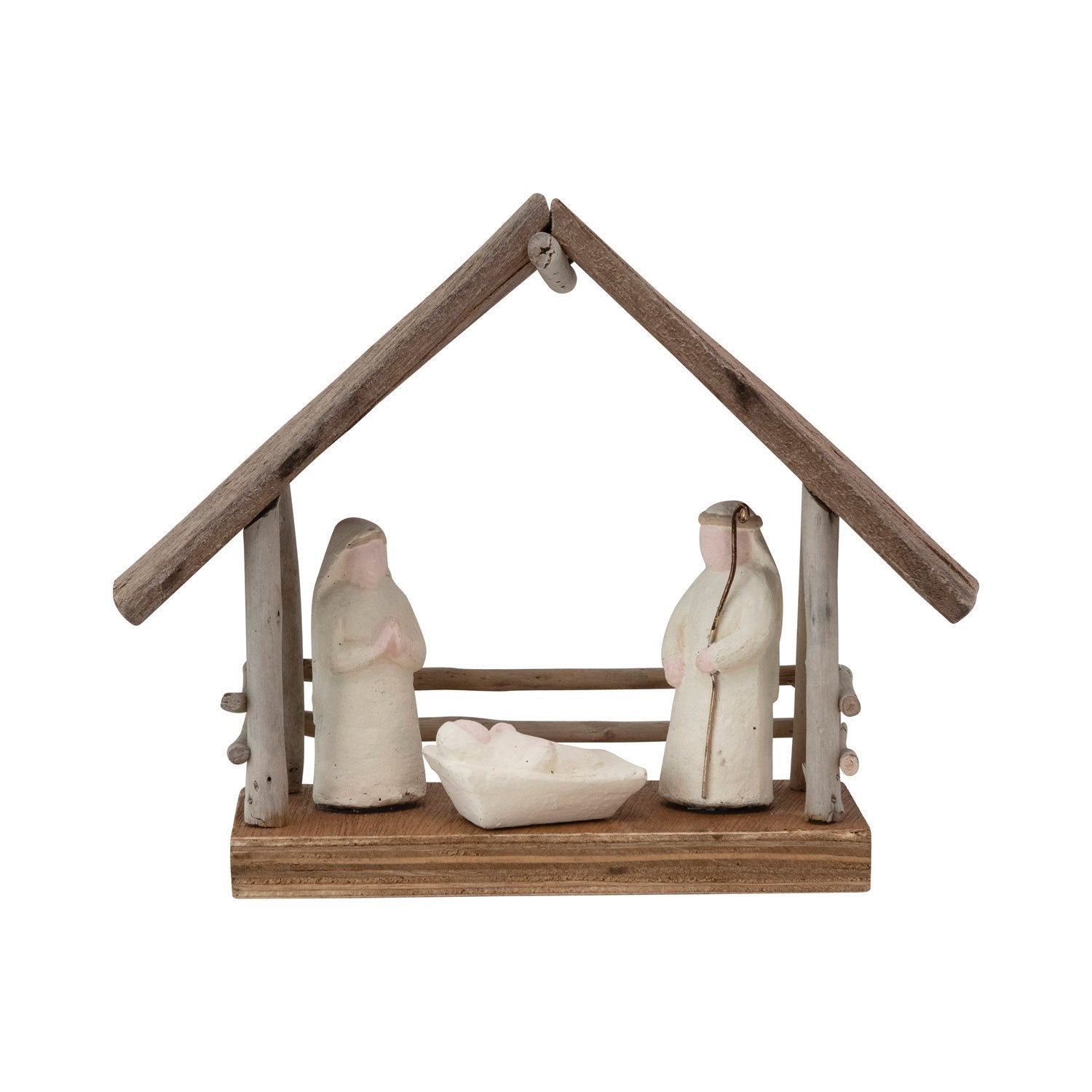 8 - 1/2"L x 3"W x 7"H Handmade Driftwood and Paper Mache Nativity with Wood Base - From Me To You