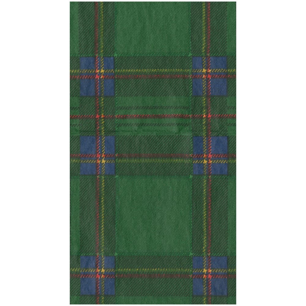 Caspari Guest Towel Napkins -Royal Plaid Green