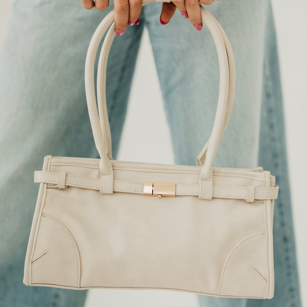 Ethel Vegan Leather Shoulder Bag-Cream